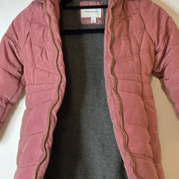 Calvin Klein Girl's Size 6 Dusty pink zipper front hooded puffer jacket - Picture 4 of 8
